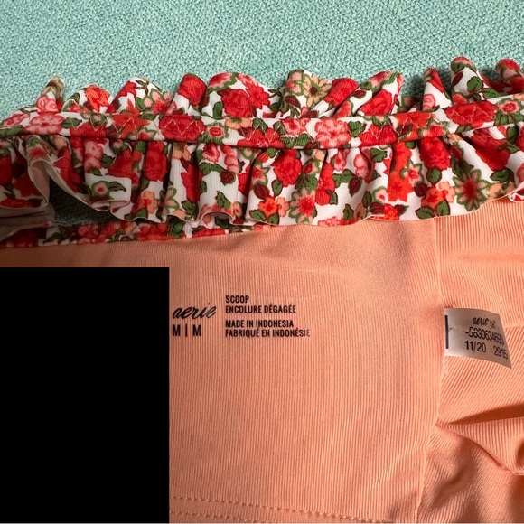 Aerie red Floral Bikini Set with Ruffle Straps and orange lining more coverage - Picture 7 of 8